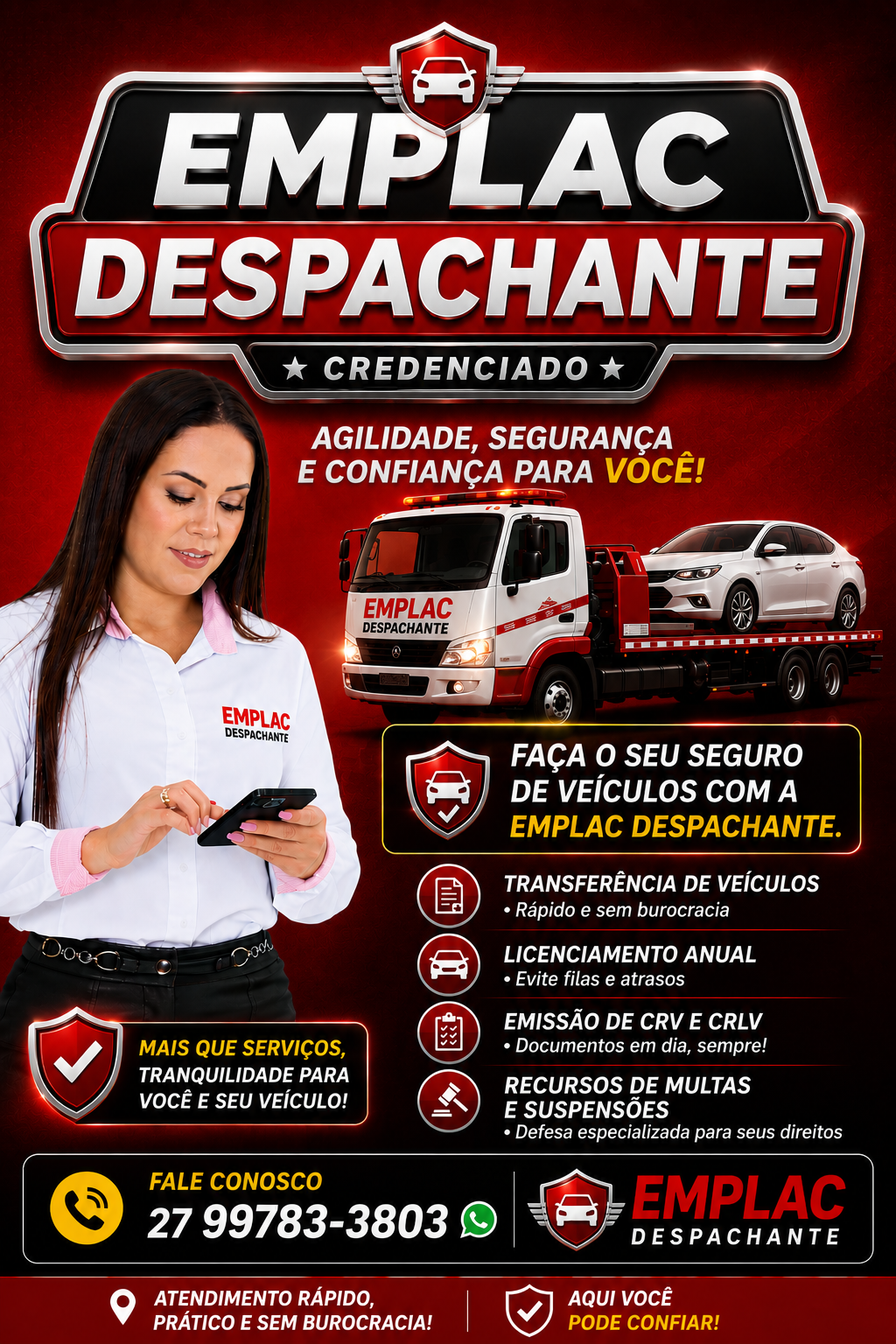 Emplac Despachante: serviços de veículos, seguro, transferência, licenciamento e recursos
